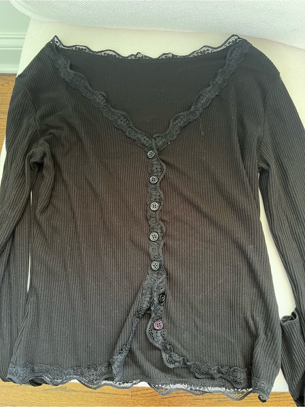 Black Ruffled V-Neck Button-Front - Picture 2 of 3